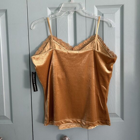 Maurice Sasson Y2K Gold Velvet Lace Tank Top Large Fairycore Whimsigoth V-Neck - Picture 6 of 8